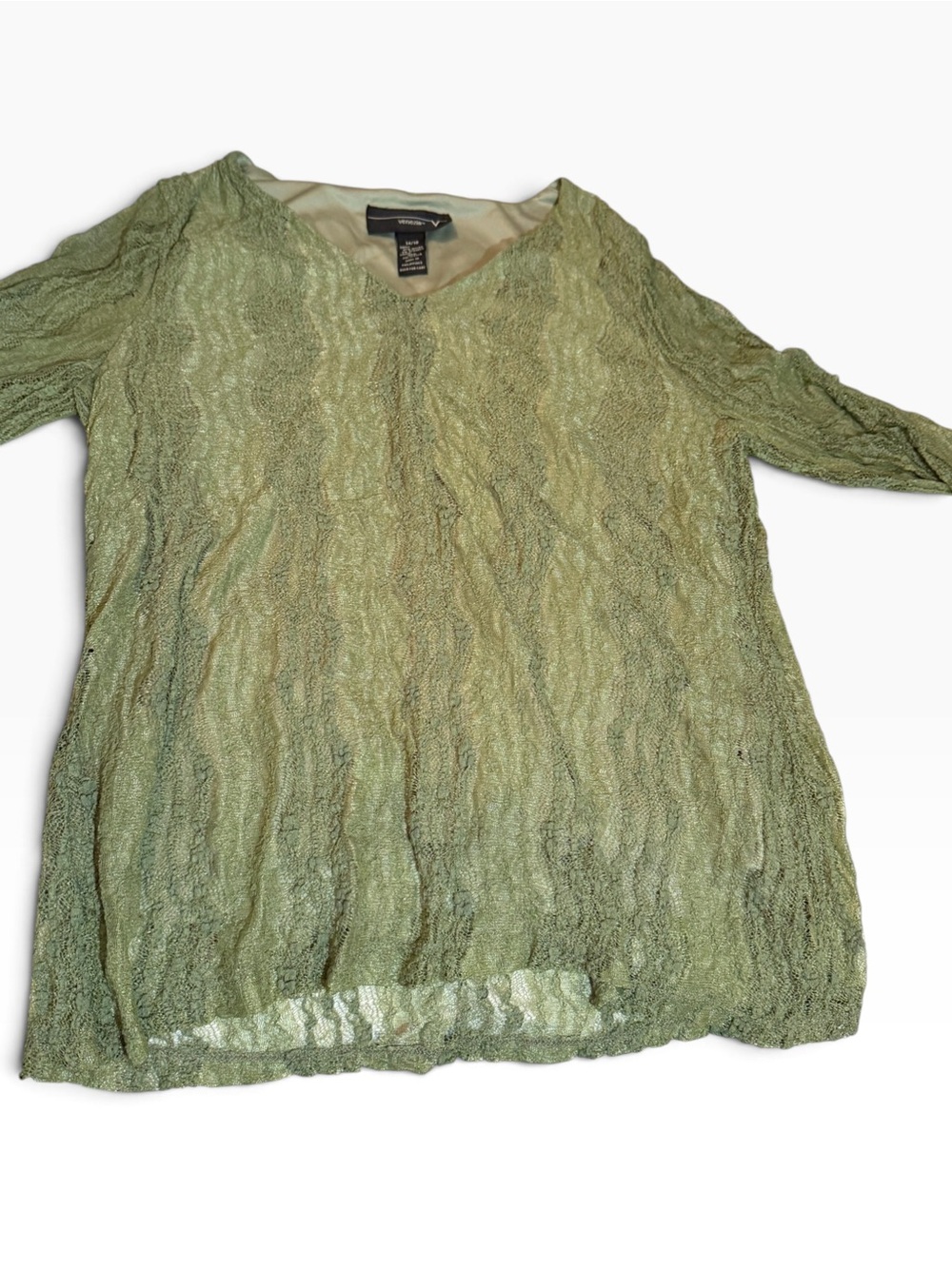 Venezia V-Neck Textured Olive Green Women's Top, 14/16 - Picture 6 of 12